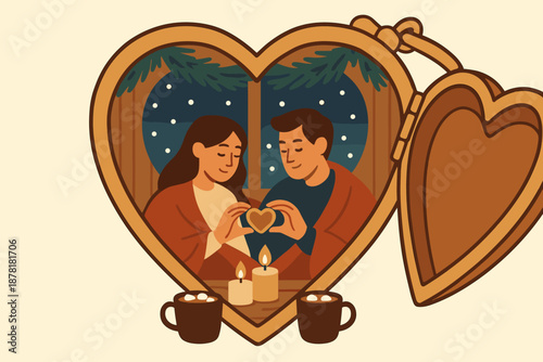 Softly cozy nearby winter wrapped illustration garlands romance vector locket interior decorating