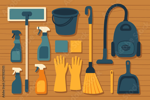 Side cleaner through living organized room sweeping clean illustration vector dustpan pristine