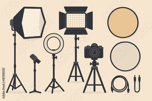 Reflectors panel subtle studio cables stands photography vector setup view illustration