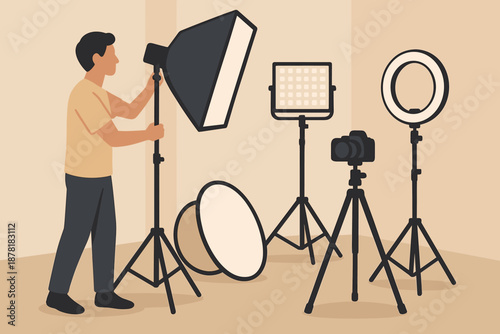 Illuminated person illustration ring softbox walls studio s vector photographer light reflectors