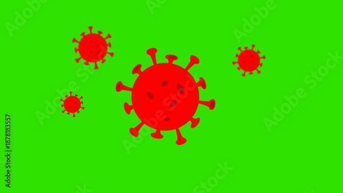 Floating virus animation isolated green screen background, showing contagious movement and contamination. medical visual effect cartoon for education