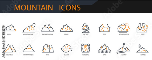 mountain set icons minimalist flat style design, mountain set Vector illustration  on white background