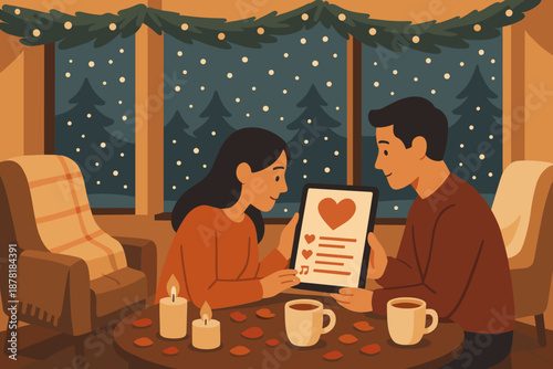Decorating vector glowing playlist couple illustration rose snow holiday romantic displaying winter