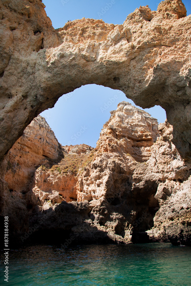 Fototapeta premium Caves cliffs yellow Lagos in the Algarve Portugal