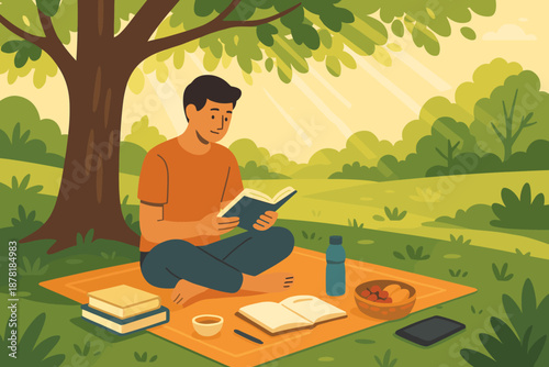 Through vector outdoor phone digital blanket environment scene peaceful illustration picnic set