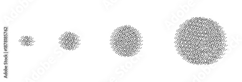 Set of four stippled circular shapes in varying sizes showing a progression from small to large on a white background.