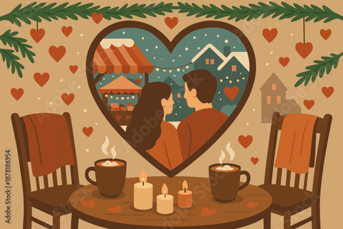 Holiday illustration valentine softly vector blankets market falling cozy candles nearby chairs