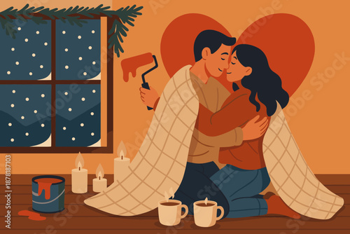 Romantic them nearby pine after garlands illustration winter mural softly vector