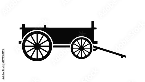 Vector illustration of, on transparent background, an antique rustic wooden farm wagon