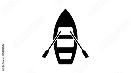 Vector illustration of a stylized rowboat with paddles, top-down view, on transparent background, recreational icon concept