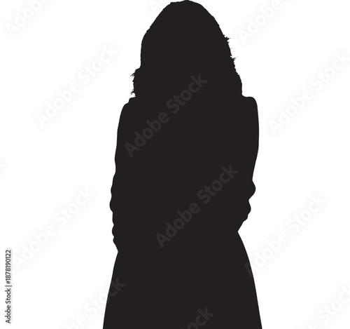 Silhouette of a woman with wavy hair standing with arms crossed vector graphic illustration symbolizing confidence