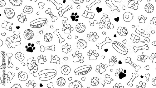 Black and white dog themed icons and objects