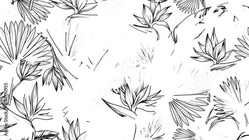 Black and white floral pattern with leaves and flowers