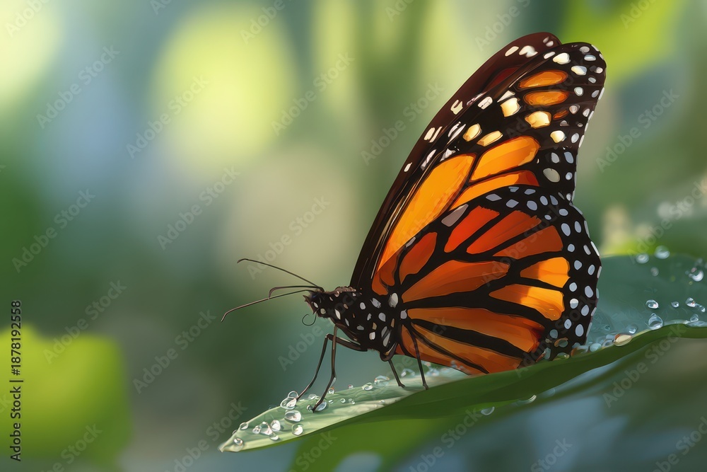 Fototapeta premium Hyper-realistic digital art of a monarch butterfly showing detailed wing pattern and texture