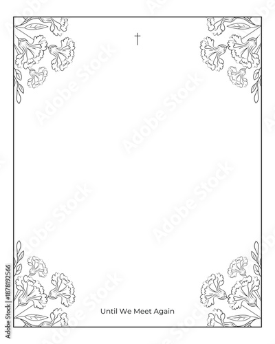 abstract floral frame with carnations and church cross. White background 