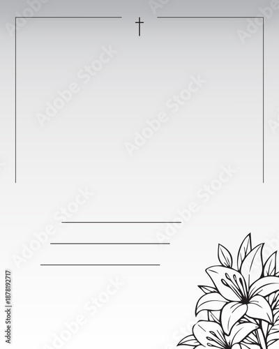 Funeral invitation with abstract floral background. Lines for text.