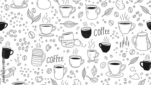 Black and white coffee cup illustrations