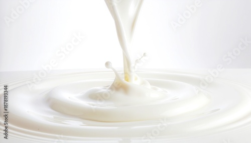 Background image of milky liquid flowing down on a white background　Beauty cosmetics material