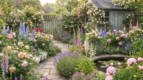 Wallpaper Mural Lush garden path leading to a flower-covered cottage. Torontodigital.ca