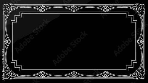 Vintage art deco black label with ornate silver border and frame