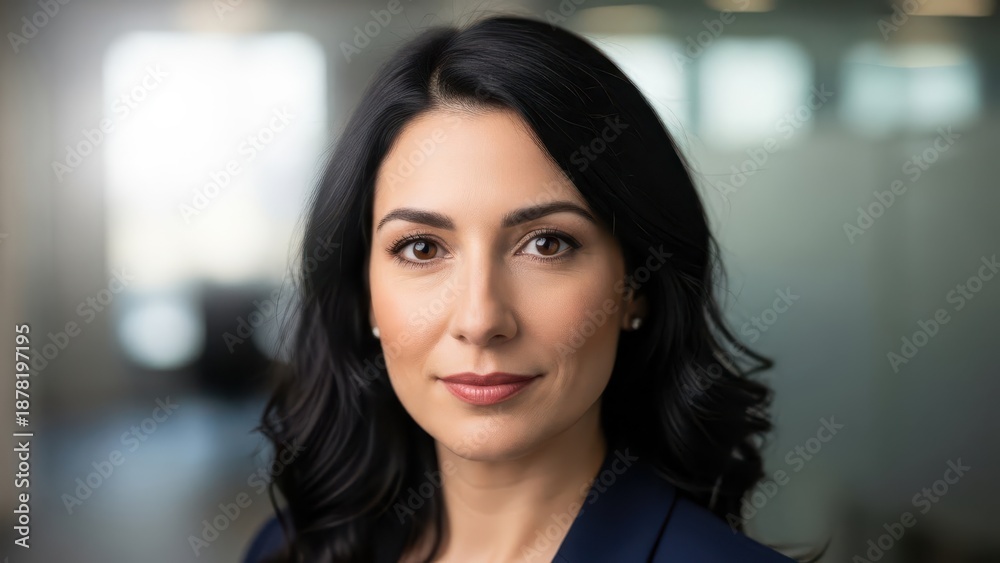 Naklejka premium Confident Businesswoman Exudes Professionalism in a Modern Office Setting During Daytime