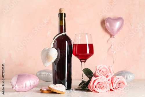 Bottle of wine with glass, ...