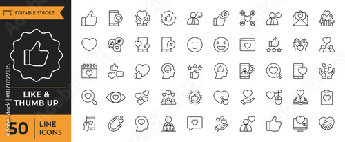 Line and thumbs up icon set. Vector illustration