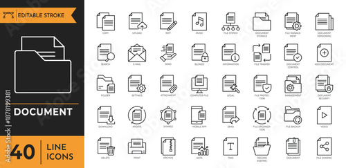 Document icon set. editable stroke. Vector illustration
