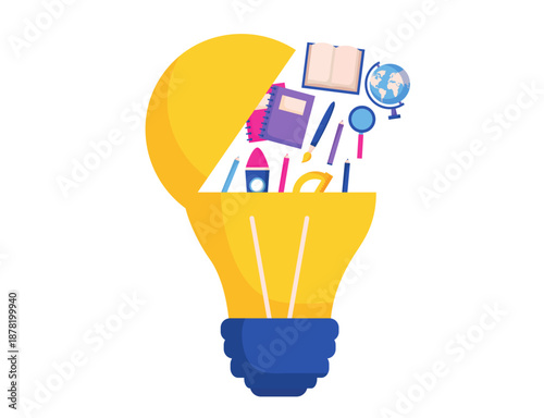 Creative Idea Concept Lightbulb with School Supplies