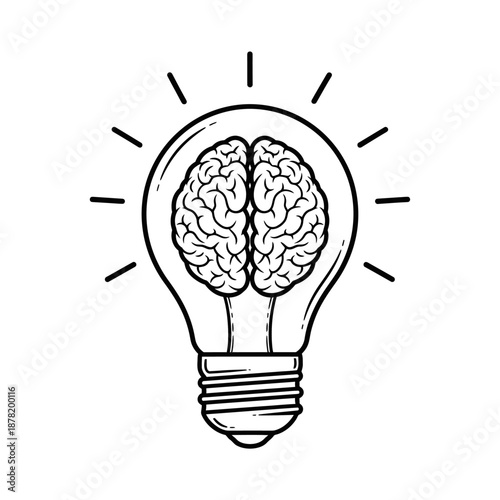 Illustration of a lightbulb with a brain inside symbolizing ideas and innovation.
