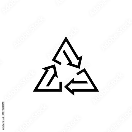 Recycling symbol with three arrows forming a triangle.