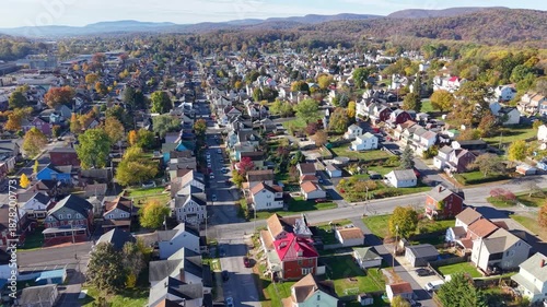 PENNSYLVANIA - 11.10.2025 - Great aerial footage moving over a residential area of Altoona, Pennsylvania.