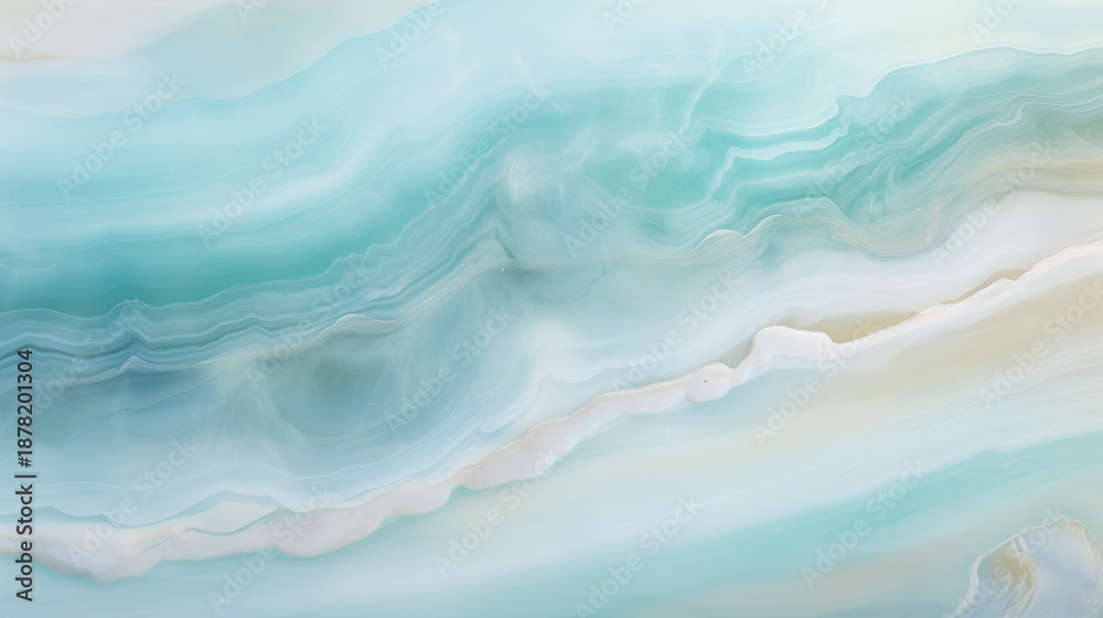 Obraz premium Aqua onyx marble features stunning swirls of blue and white, creating serene and elegant appearance. This natural stone adds touch of luxury to