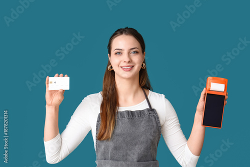 Female cashier with payment...