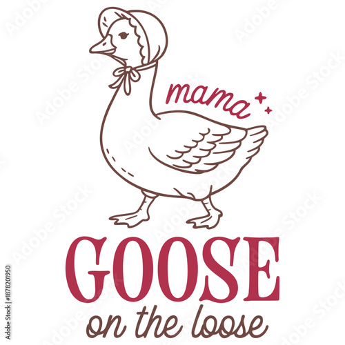 A minimalist line art illustration of a goose wearing a
bonnet, drawn in dark brown ink on a white background