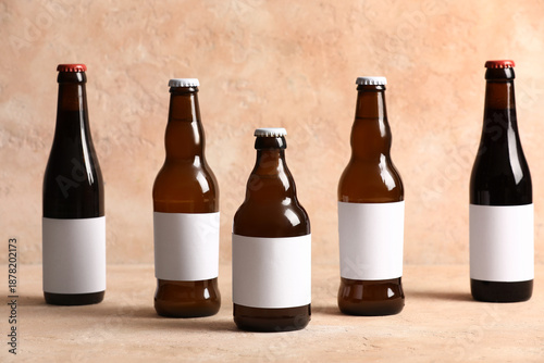 Many bottles of cold beer o...
