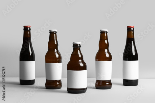 Many bottles of cold beer o...