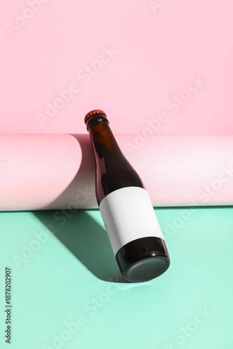 Bottle of cold beer on colo...