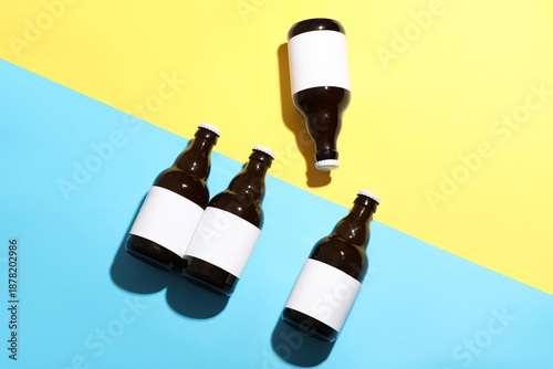 Bottles of cold beer on col...