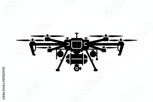 Drone Aerial View: A sleek, modern drone, viewed from directly below, showcasing its intricate design with a focus on its cameras, ready for aerial exploration.