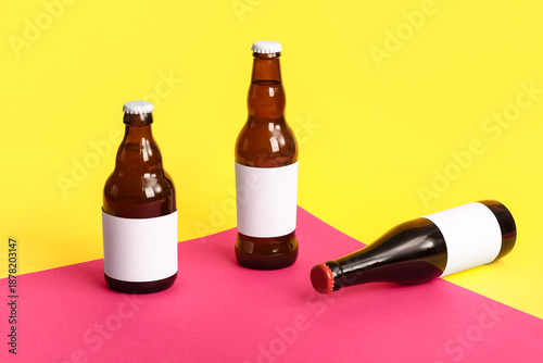 Bottles of cold beer on col...
