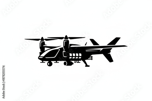 Modern VTOL Aircraft in Monochrome: A sleek, modern VTOL aircraft, rendered in monochrome, showcasing its innovative design and potential for future aerial transport.