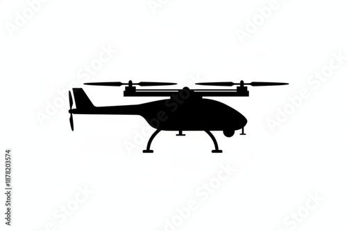 Drone Silhouette in Flight: A sleek silhouette of a drone, with its rotors poised for flight, poised against a clean backdrop, symbolizes technological innovation and aerial exploration.