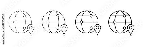 World Map Connections Icons Vector Set In Different Stroke Line Style