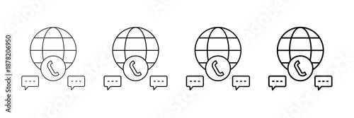 Global Communication Icons Vector Set In Different Stroke Line Style