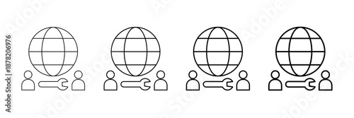 Global Workforce Icons Vector Set In Different Stroke Line Style