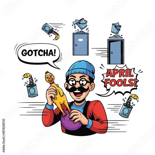 A man pranks with a rubber chicken