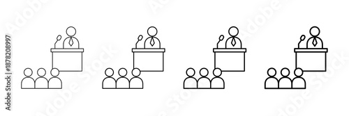 Lecture Speech Icons Vector Set In Different Stroke Line Style