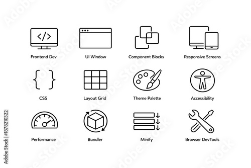Web development icons: ui, css, performance, accessibility, devtools