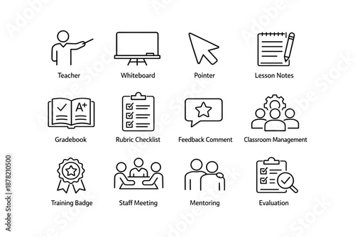 Education icons for teaching and classroom management tools